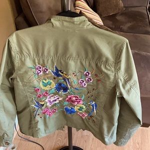 Embroidered khaki jacket.